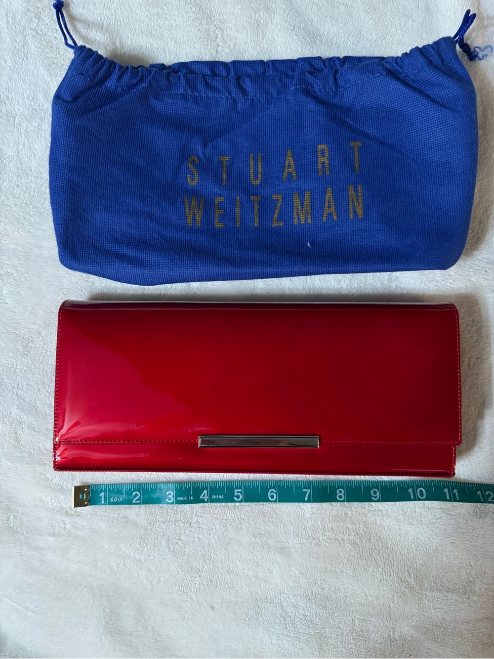 Stuart Weitzman Red Patent Leather Clutch with Silver Accent
